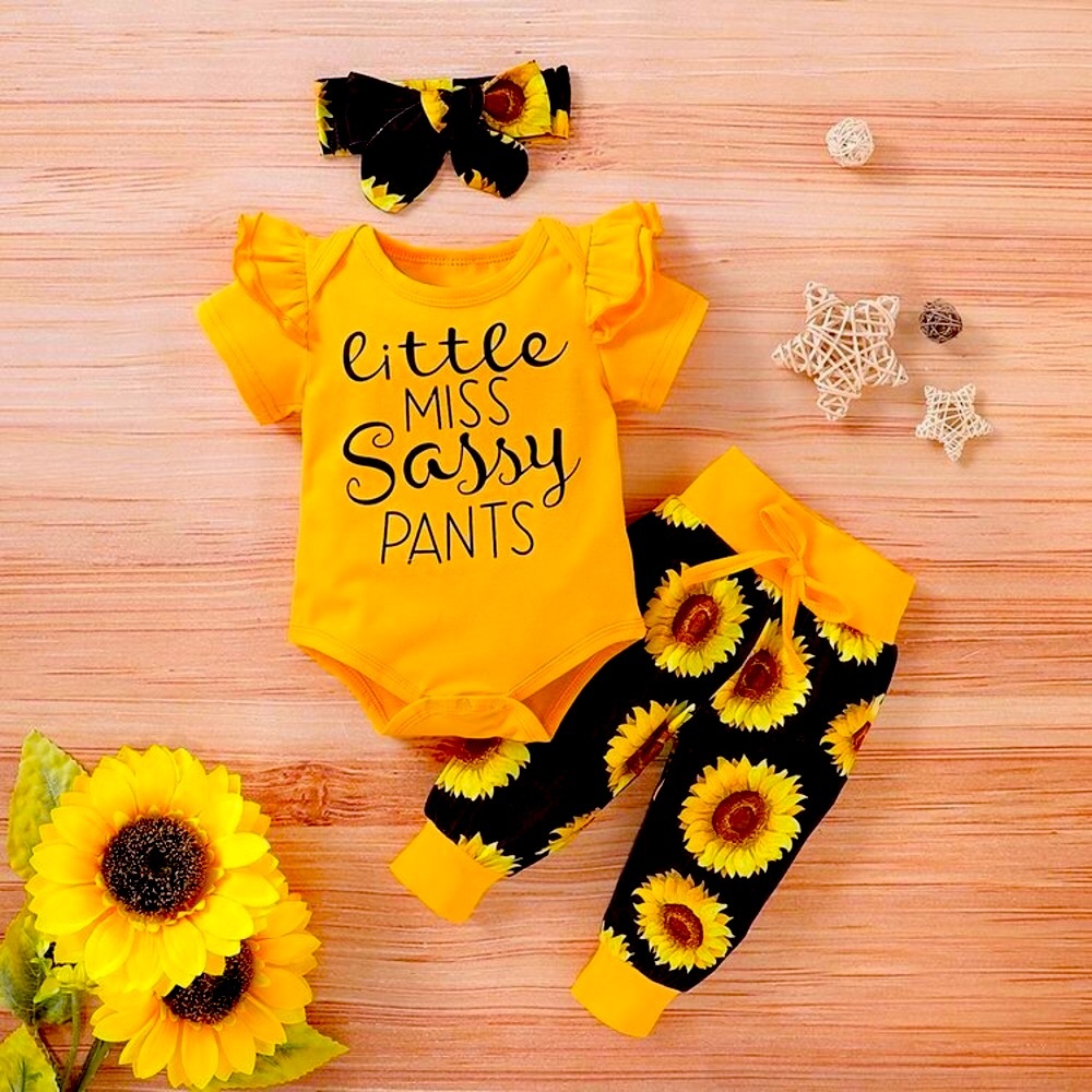 Little Miss Sassy Pants 3 PC Sunflower Baby Set